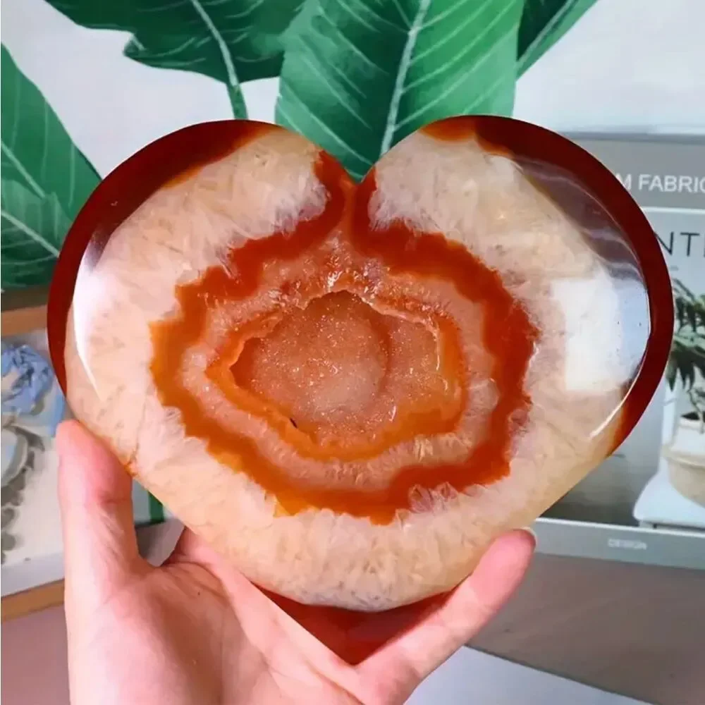 1 Natural Carnelian Crystal Heart Red Agate Geode Cluster Spiritual Meditation